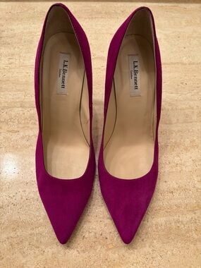 LK Bennett Magenta Suede Pointed-Toe Pumps